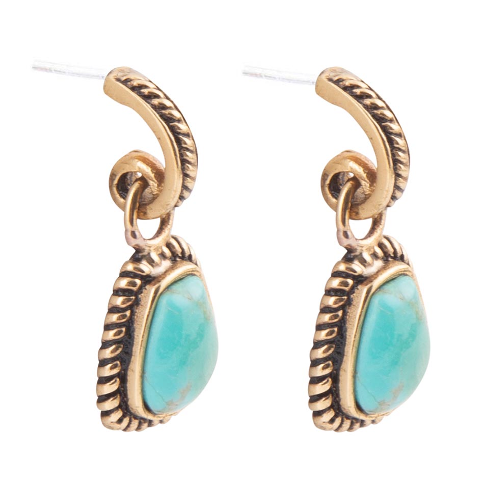 Blue Turquoise Golden Roped Earrings