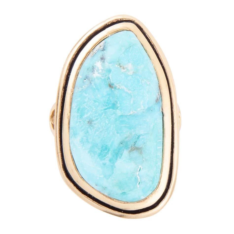 Blue Turquoise Golden Statement Ring by Barse Jewelry