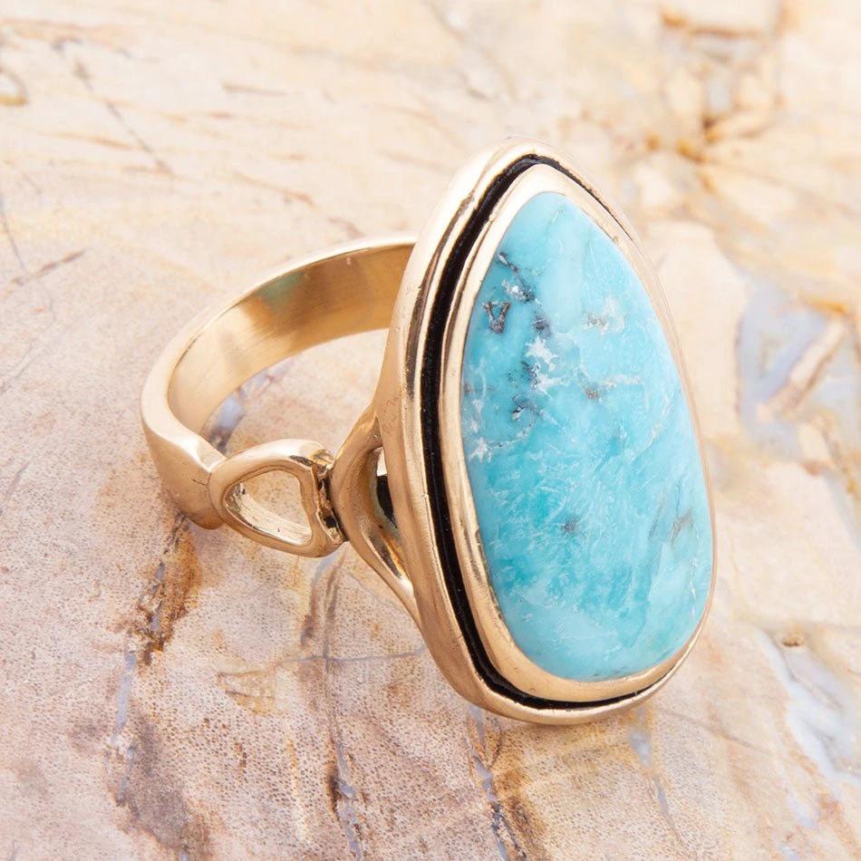 Blue Turquoise Golden Statement Ring by Barse Jewelry