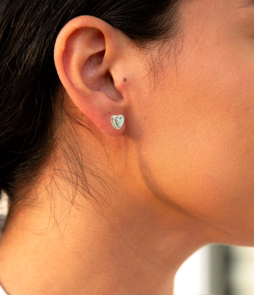 Heart Blue Turquoise Golden Stud Earrings by Barse Jewelry