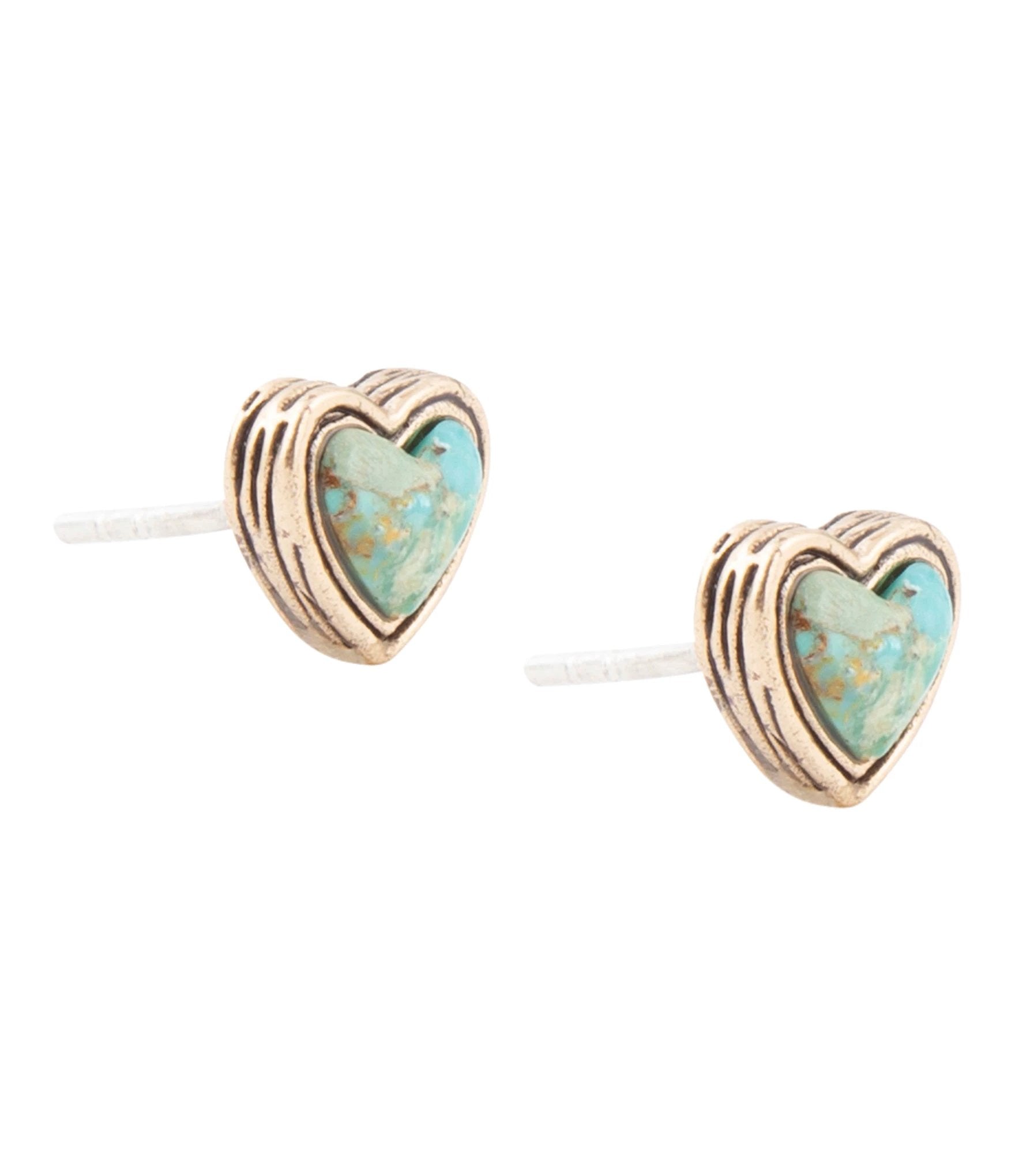 Heart Blue Turquoise Golden Stud Earrings by Barse Jewelry
