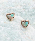 Heart Blue Turquoise Golden Stud Earrings by Barse Jewelry