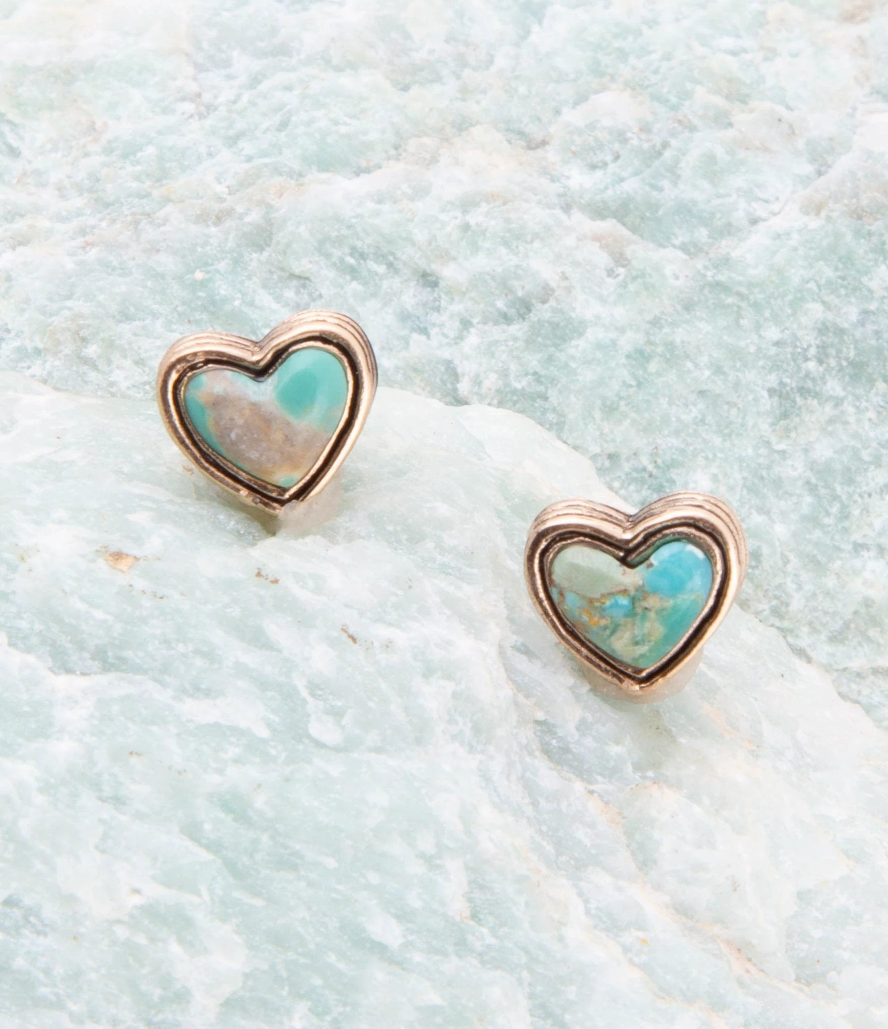 Heart Blue Turquoise Golden Stud Earrings by Barse Jewelry