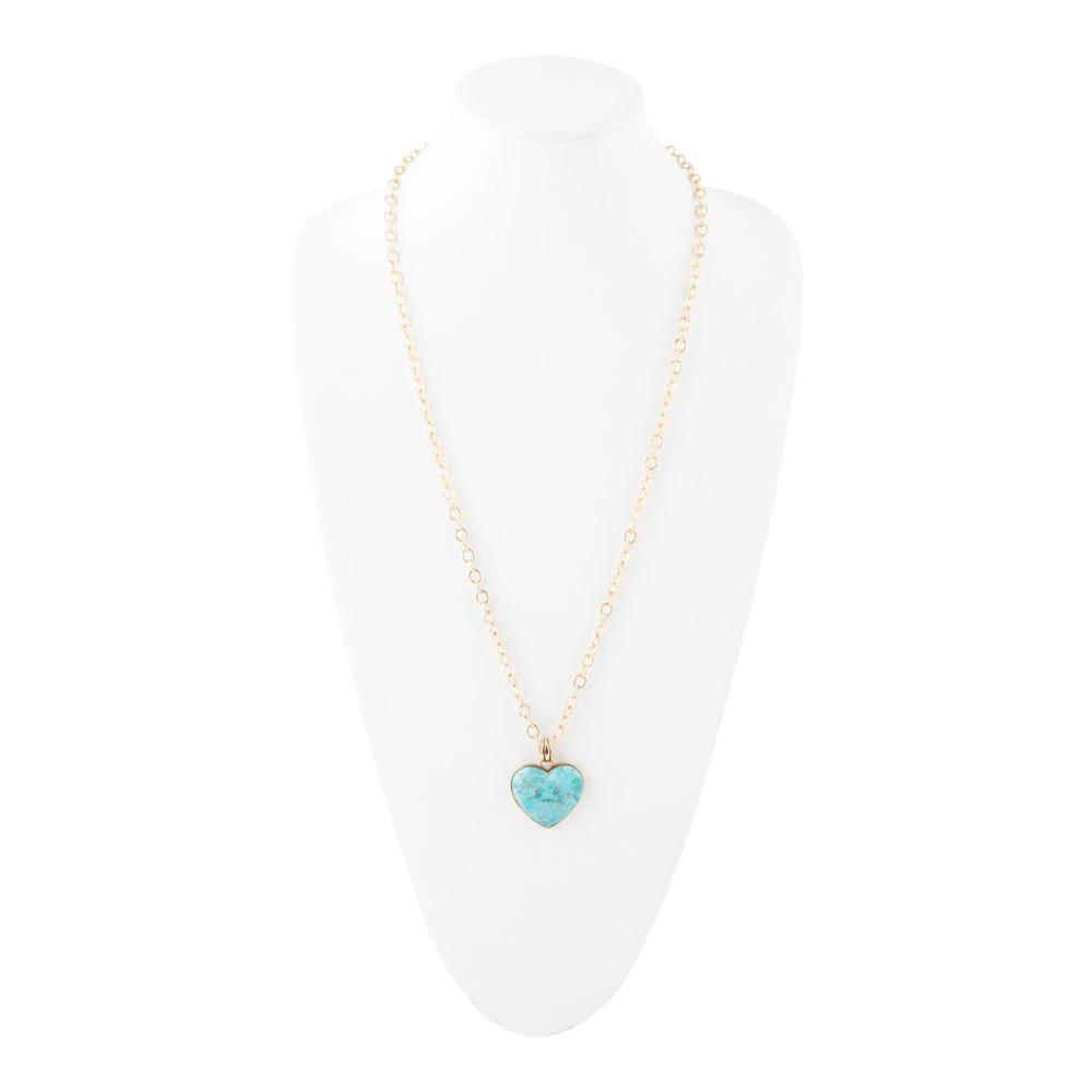 Blue Turquoise Heart Pendant Golden Necklace by Barse Jewelry