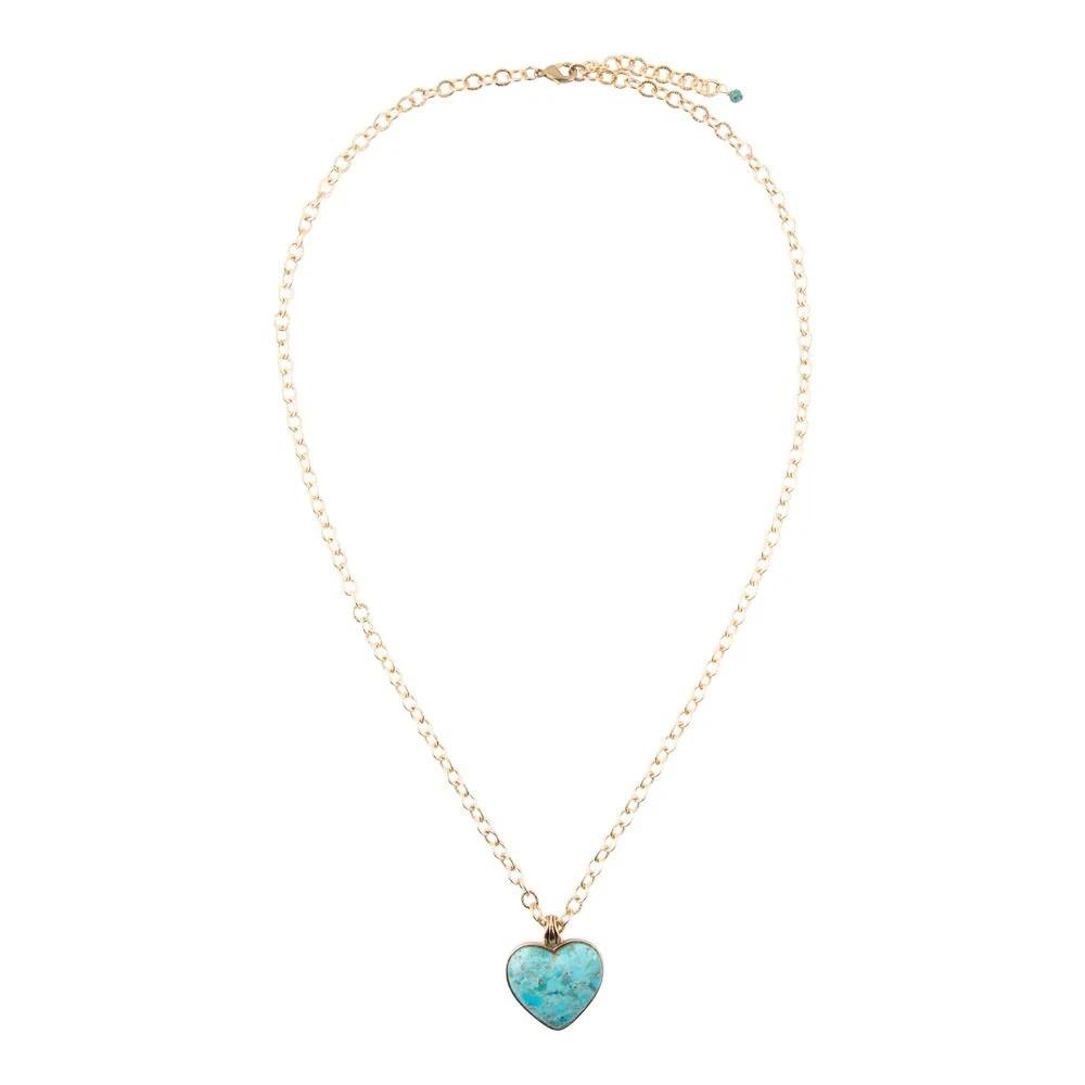 Blue Turquoise Heart Pendant Golden Necklace by Barse Jewelry