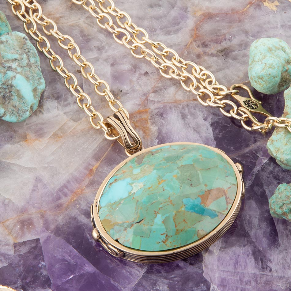 Blue Turquoise Long Golden Chain Necklace Necklaces La Vie Bien Blue Turquoise Long Golden Chain Necklace