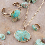 Blue Turquoise Long Golden Chain Necklace Necklaces La Vie Bien Blue Turquoise Long Golden Chain Necklace