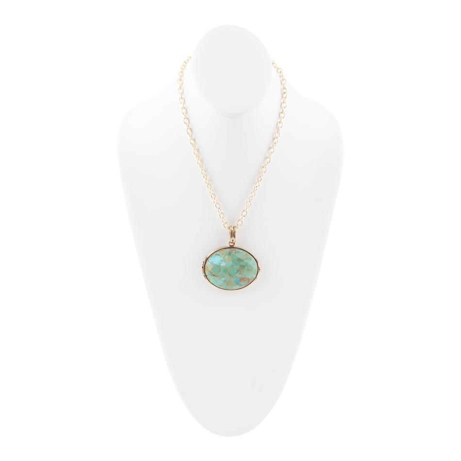 Blue Turquoise Long Golden Chain Necklace Necklaces La Vie Bien Blue Turquoise Long Golden Chain Necklace