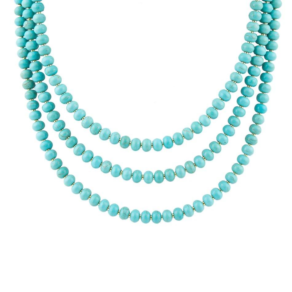 Blue Turquoise Magnesite Golden Necklace by Barse Jewelry