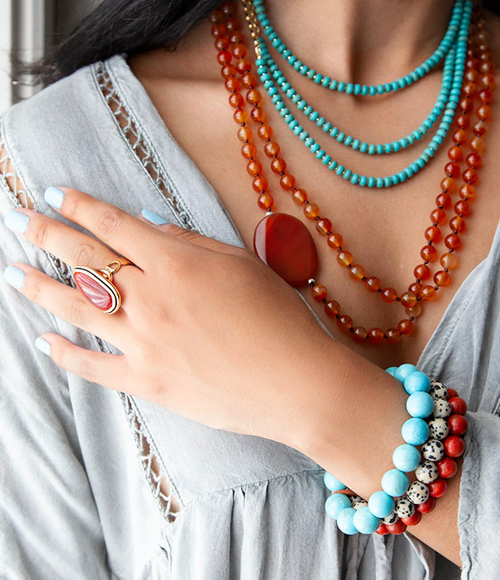 Blue Turquoise Magnesite Golden Necklace by Barse Jewelry