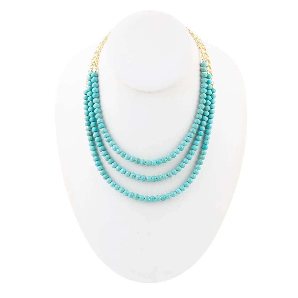 Blue Turquoise Magnesite Golden Necklace by Barse Jewelry