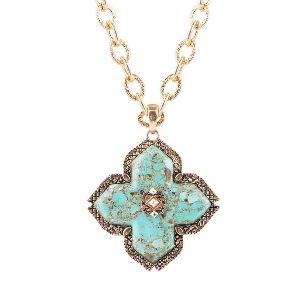Blue Turquoise Maltese Cross Golden Pendant Necklace Necklaces La Vie Bien Blue Turquoise Maltese Cross Golden Pendant Necklace