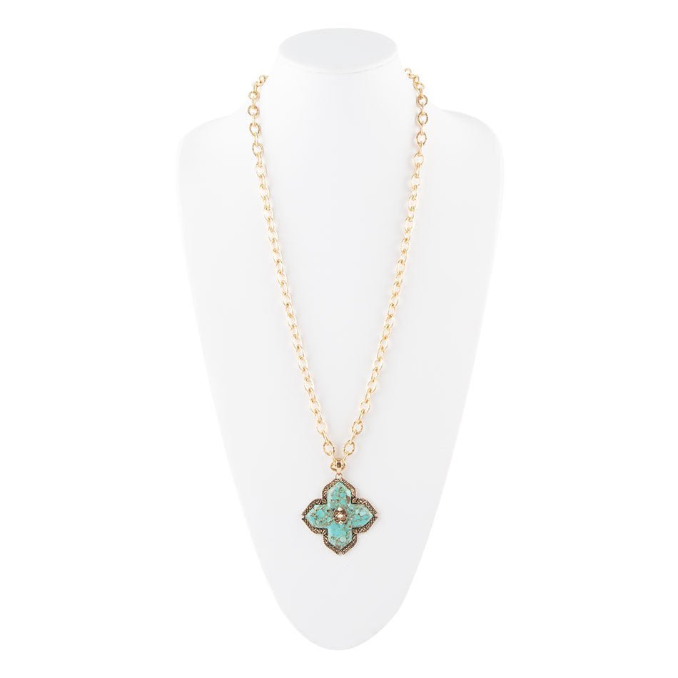 Blue Turquoise Maltese Cross Golden Pendant Necklace Necklaces La Vie Bien Blue Turquoise Maltese Cross Golden Pendant Necklace