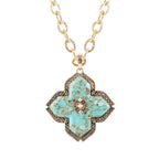 Blue Turquoise Maltese Cross Golden Pendant Necklace