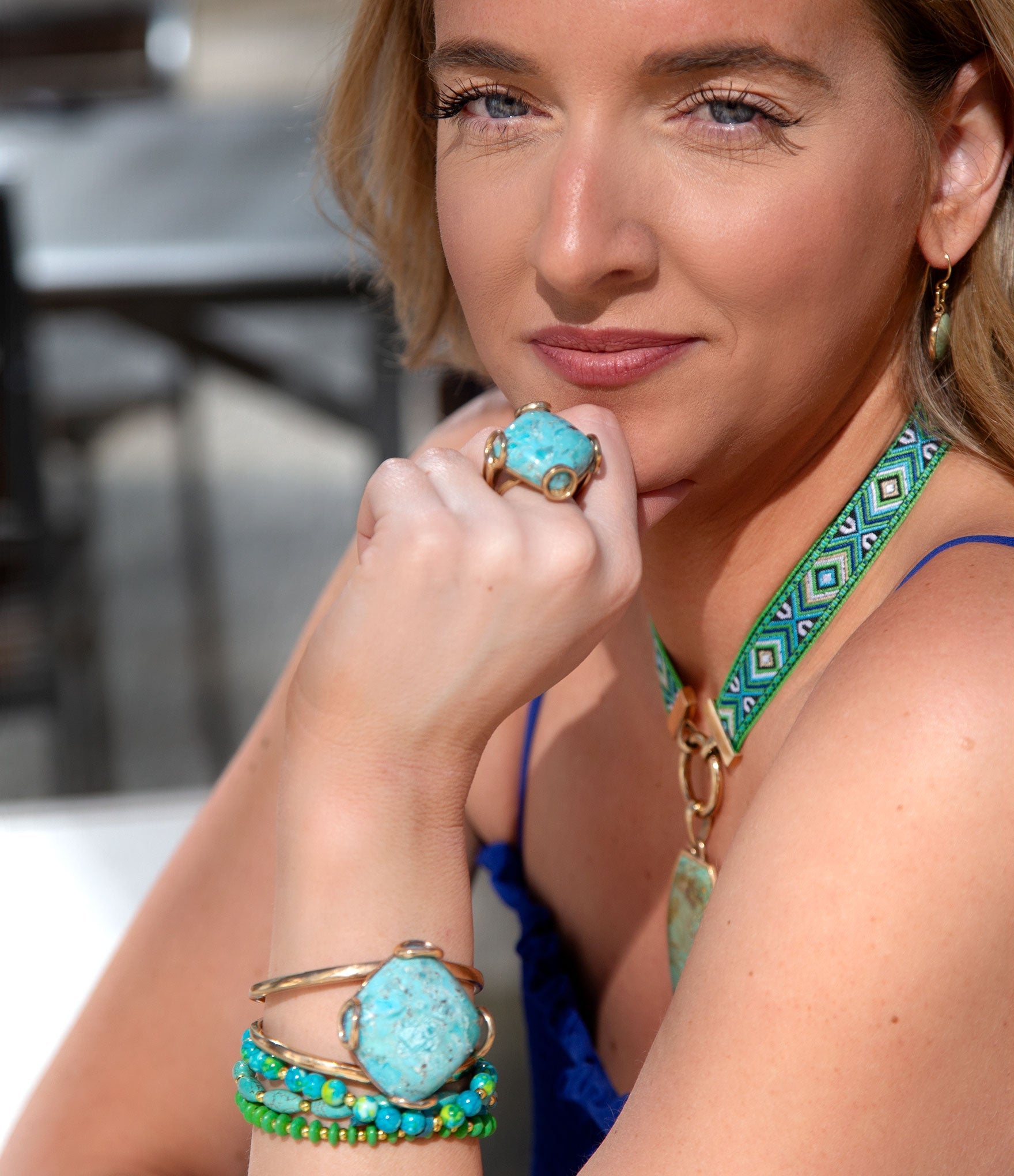 Blue Turquoise Rhombus Statement Cuff Bracelet by Barse Jewelry