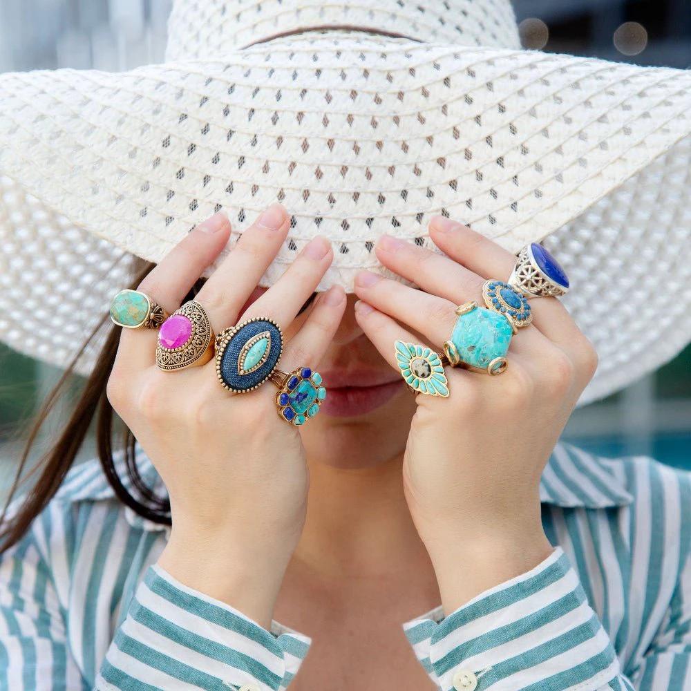 Blue Turquoise Rhombus Statement Ring by Barse Jewelry