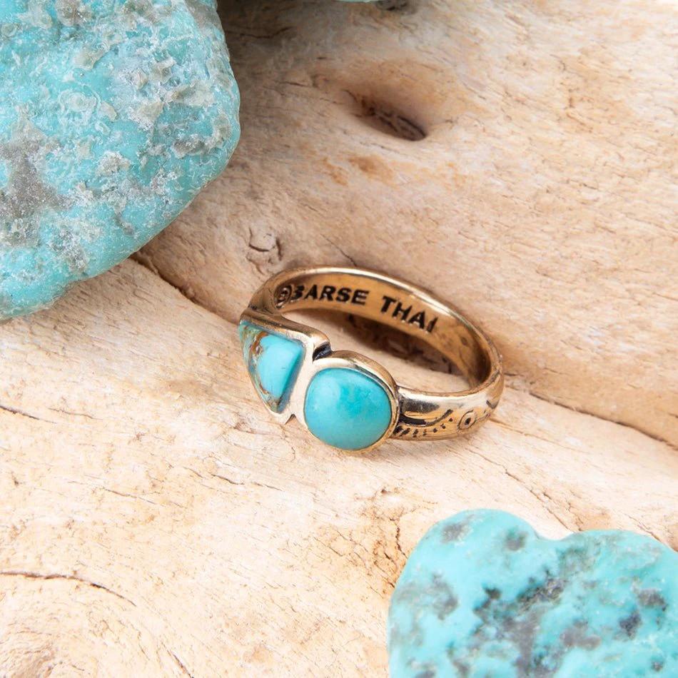 Blue Turquoise Shape Golden Bronze Ring by Barse Jewelry