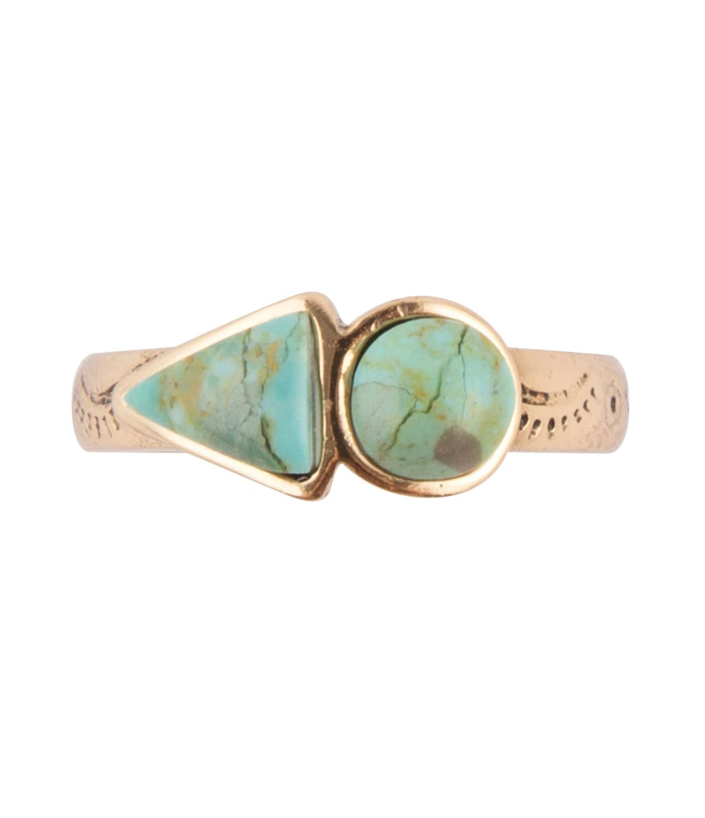 Blue Turquoise Shape Golden Bronze Ring by Barse Jewelry