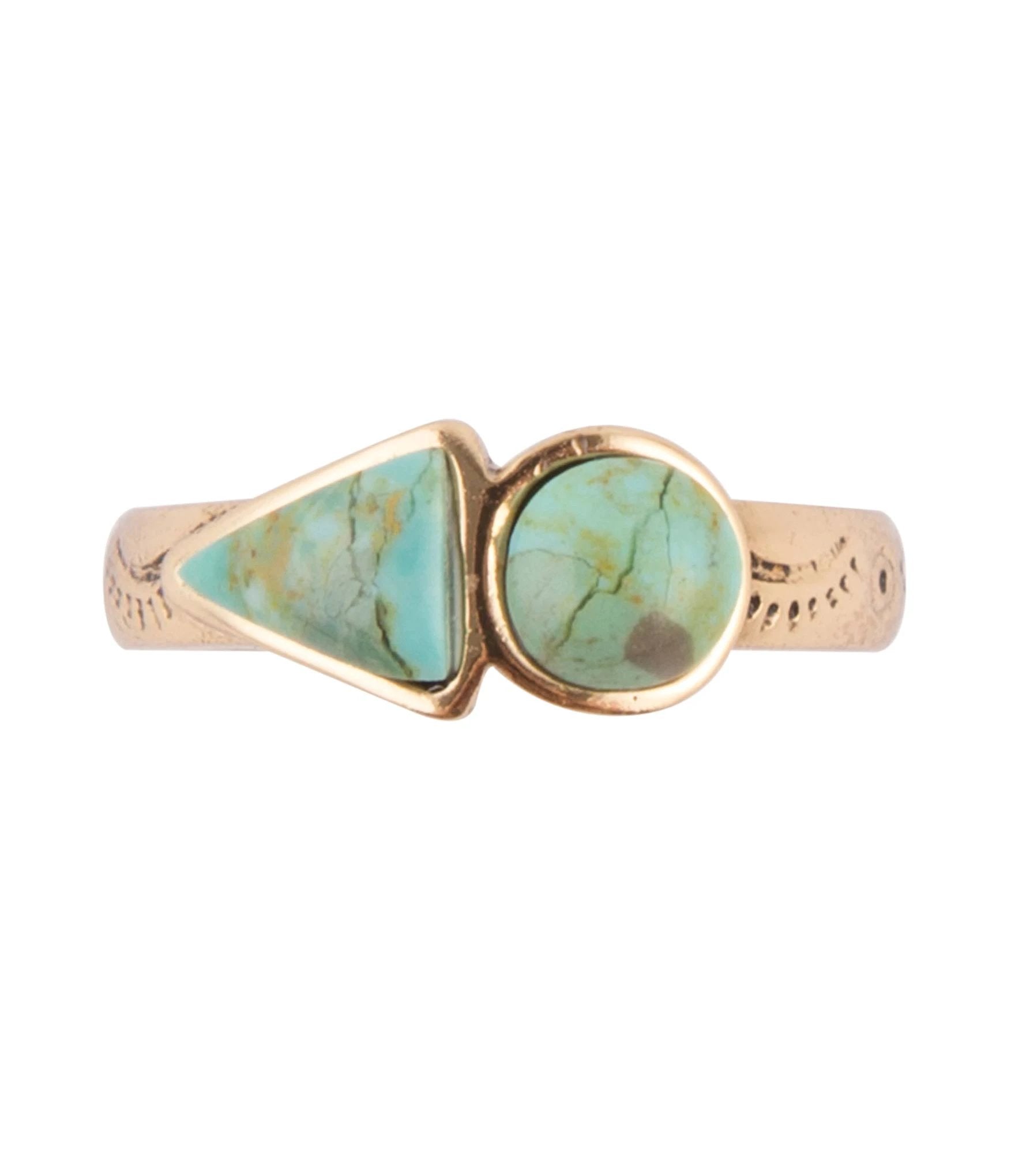 Blue Turquoise Shape Golden Bronze Ring by Barse Jewelry