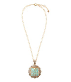 Blue Turquoise Square Golden Pendant Necklace by Barse Jewelry