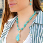 Blue Turquoise Triangle Golden Pendant Necklace Necklaces La Vie Bien Blue Turquoise Triangle Golden Pendant Necklace