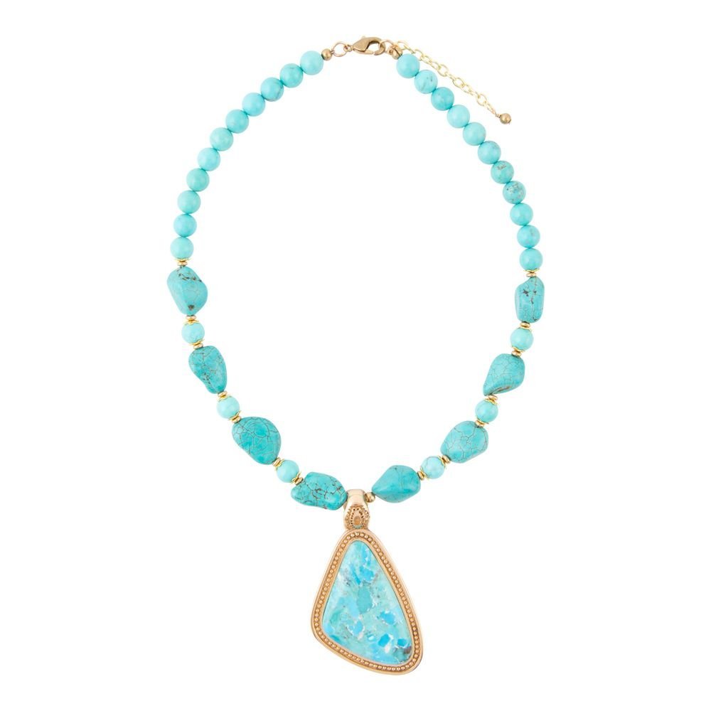 Blue Turquoise Triangle Golden Pendant Necklace Necklaces La Vie Bien Blue Turquoise Triangle Golden Pendant Necklace