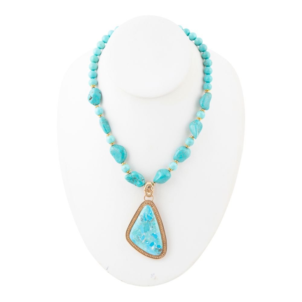 Blue Turquoise Triangle Golden Pendant Necklace Necklaces La Vie Bien Blue Turquoise Triangle Golden Pendant Necklace
