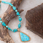 Blue Turquoise Triangle Golden Pendant Necklace Necklaces La Vie Bien Blue Turquoise Triangle Golden Pendant Necklace