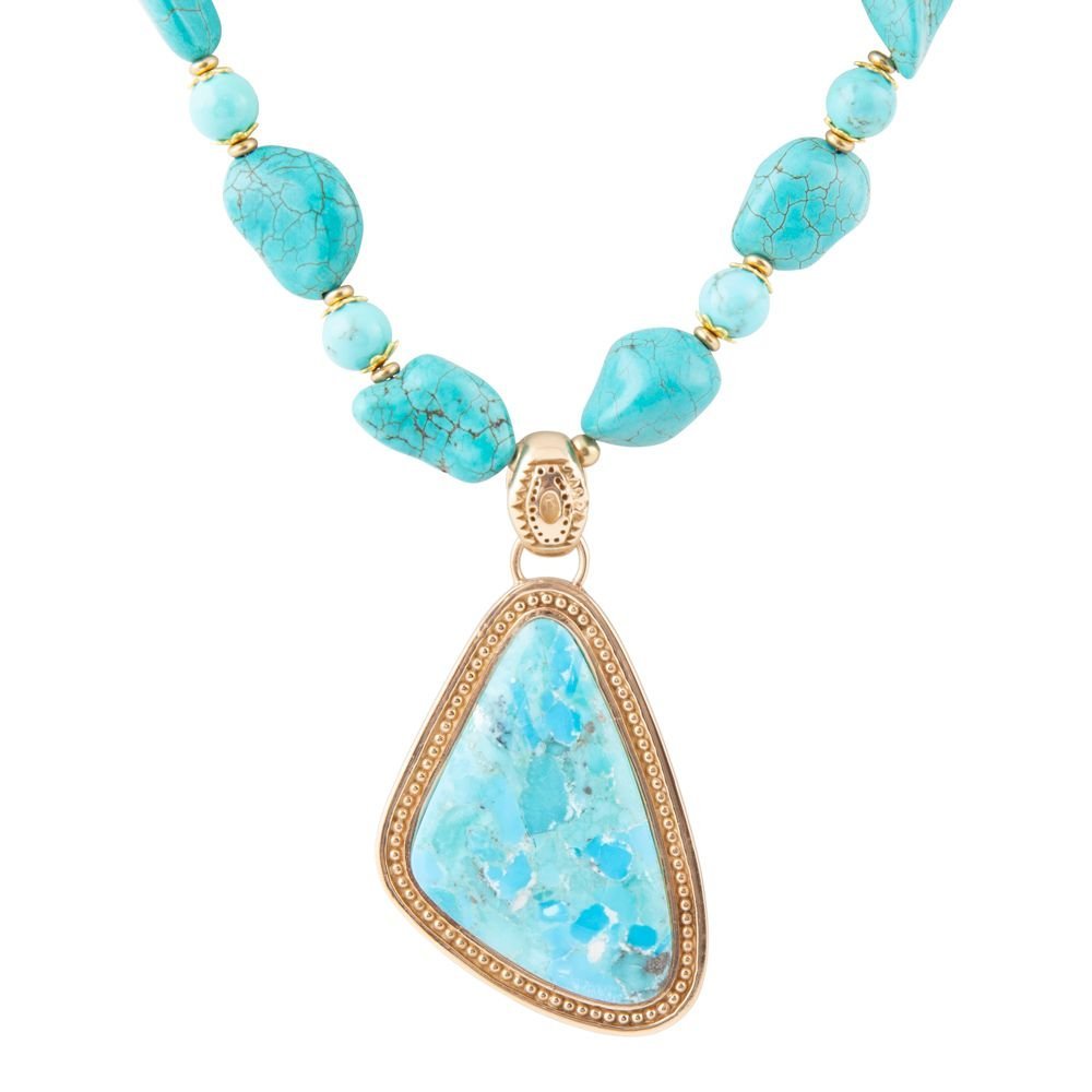 Blue Turquoise Triangle Golden Pendant Necklace Necklaces La Vie Bien Blue Turquoise Triangle Golden Pendant Necklace