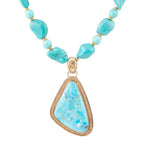 Blue Turquoise Triangle Golden Pendant Necklace Necklaces La Vie Bien Blue Turquoise Triangle Golden Pendant Necklace