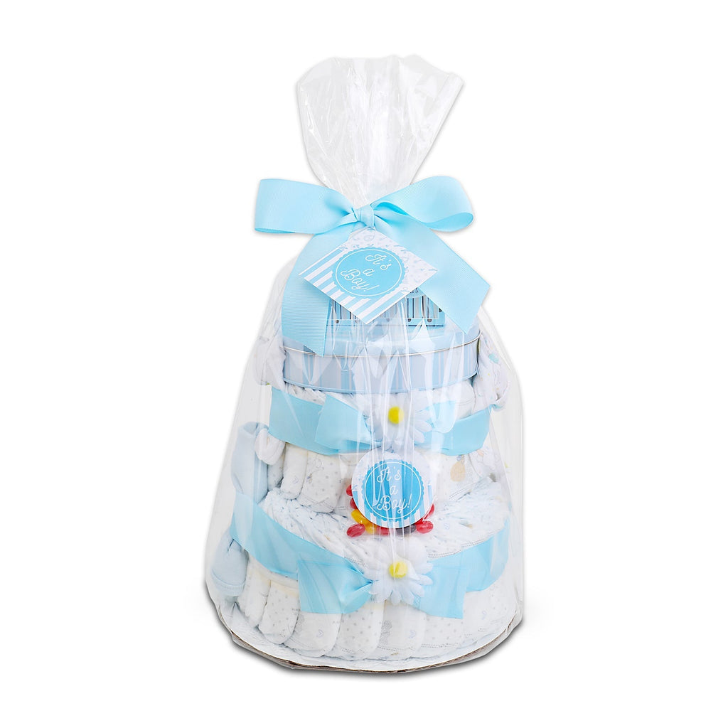 Blue Two - Tier Diaper Cake Gift Baskets La Vie Bien Blue Two - Tier Diaper Cake