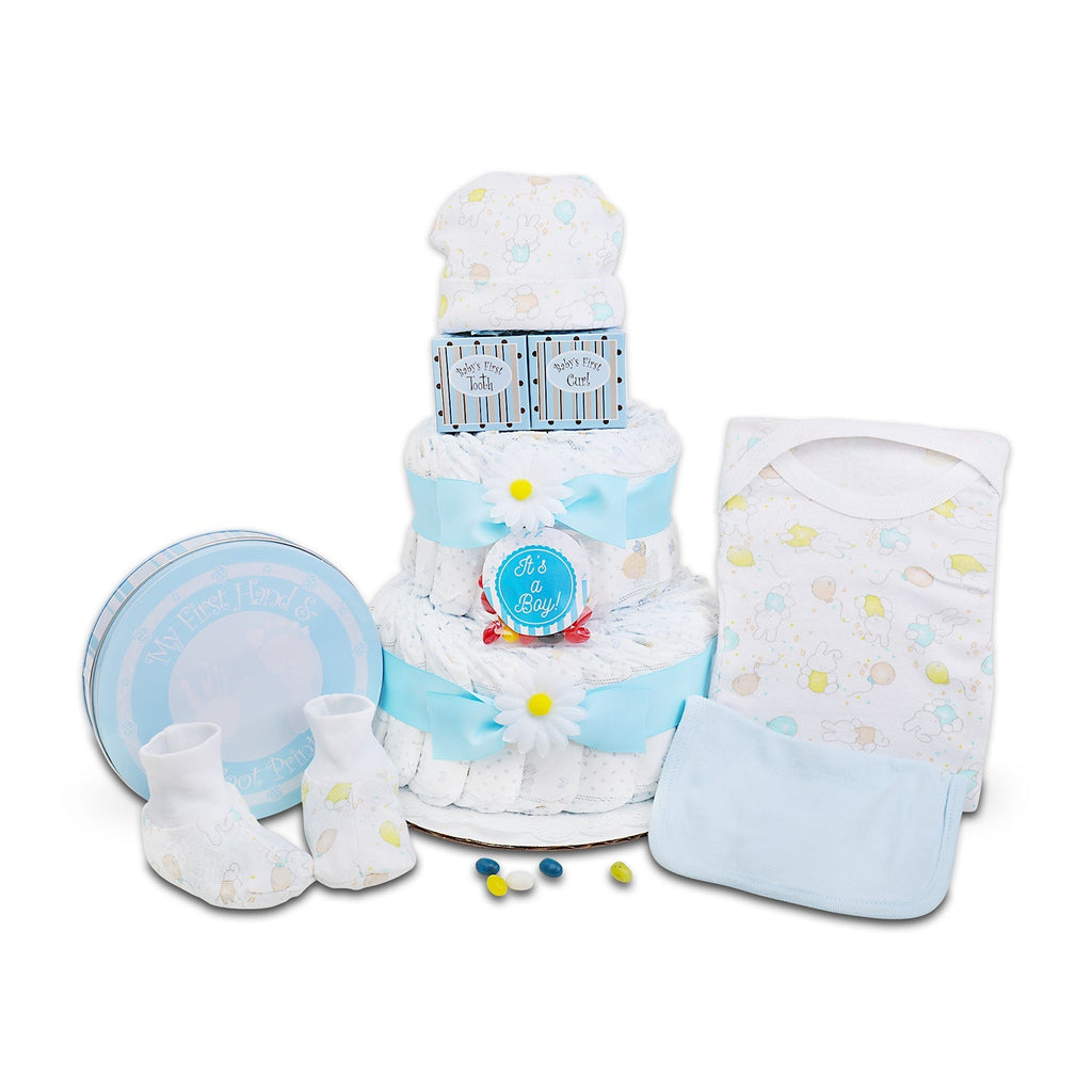 Blue Two - Tier Diaper Cake Gift Baskets La Vie Bien Blue Two - Tier Diaper Cake