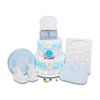 Blue Two - Tier Diaper Cake Gift Baskets La Vie Bien Blue Two - Tier Diaper Cake