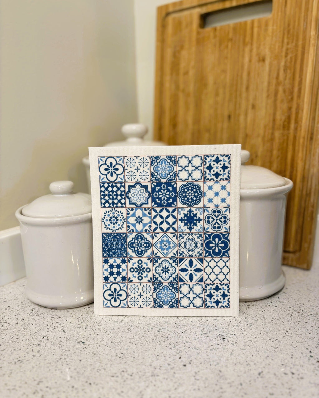 Blue & White Mediterranean Tile Swedish Dishcloth | Summer Swedish Dishcloths La Vie Bien Blue & White Mediterranean Tile Swedish Dishcloth | Summer