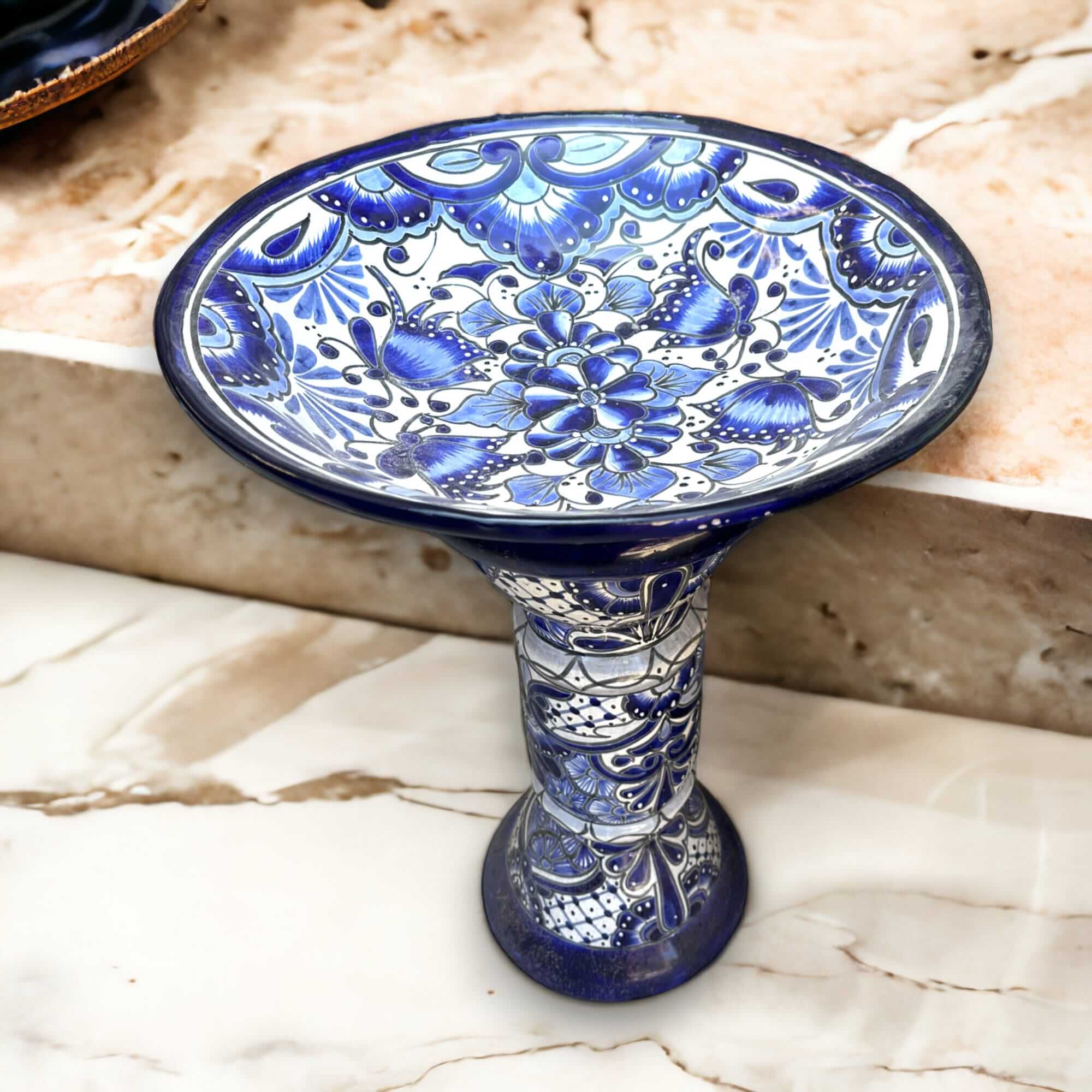 Blue & White Talavera Bird Bath | Mexican Garden Art Talavera Bird Bath La Vie Bien Blue & White Talavera Bird Bath | Mexican Garden Art