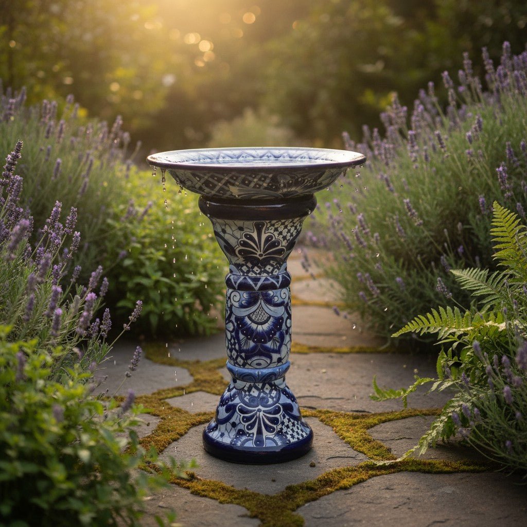 Blue & White Talavera Bird Bath | Mexican Garden Art Talavera Bird Bath La Vie Bien Blue & White Talavera Bird Bath | Mexican Garden Art