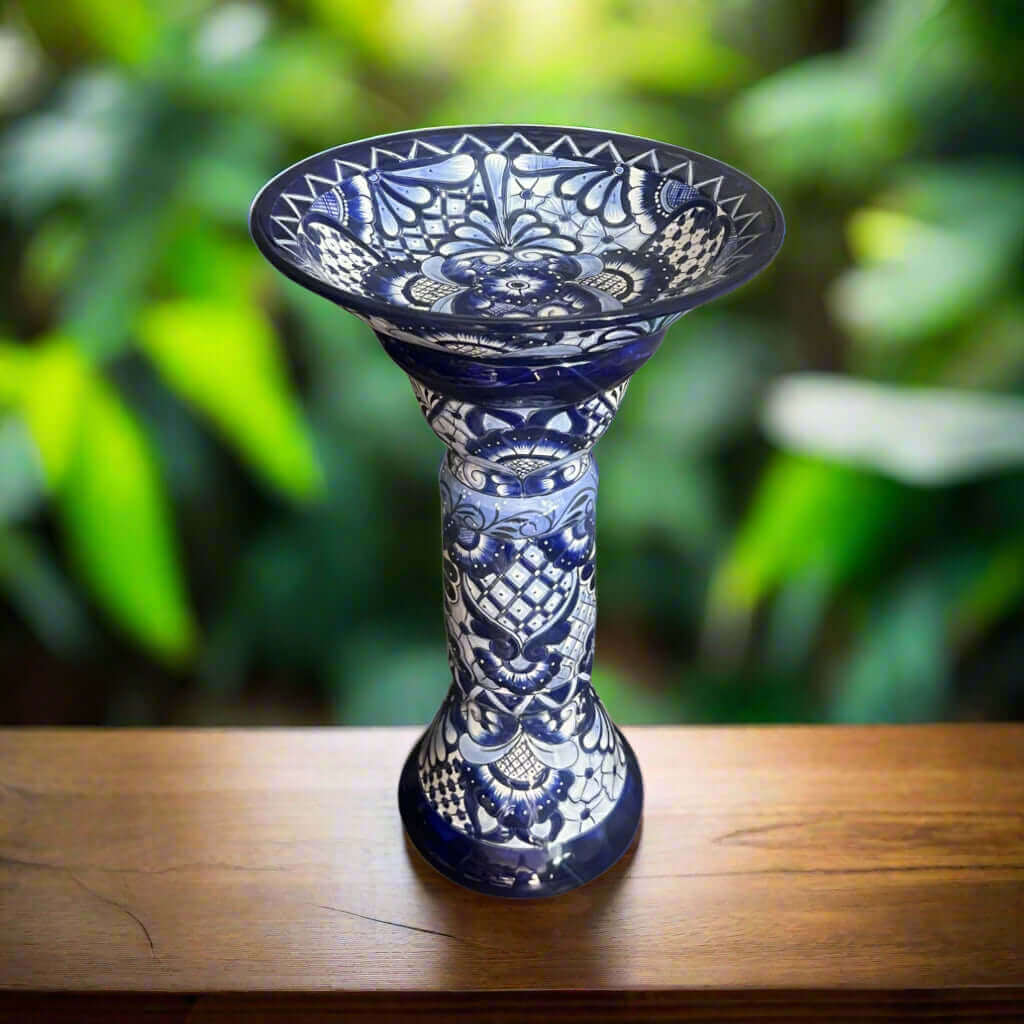 Blue & White Talavera Bird Bath | Mexican Garden Art Talavera Bird Bath La Vie Bien Blue & White Talavera Bird Bath | Mexican Garden Art