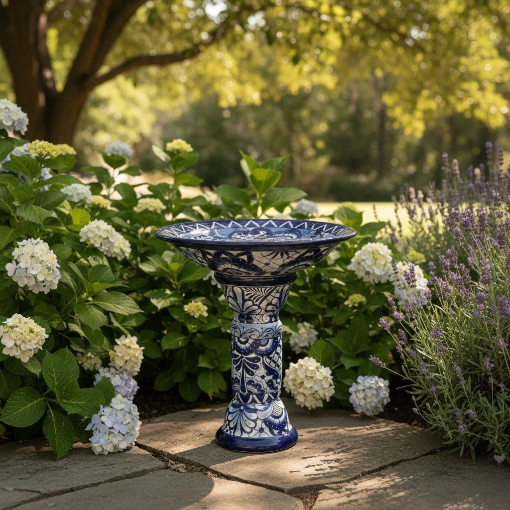 Blue & White Talavera Bird Bath | Mexican Garden Art Talavera Bird Bath La Vie Bien Blue & White Talavera Bird Bath | Mexican Garden Art