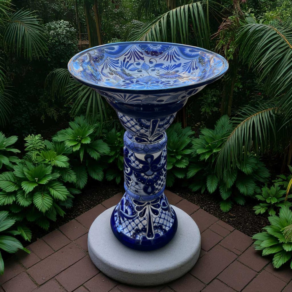 Blue & White Talavera Bird Bath | Mexican Garden Art Talavera Bird Bath La Vie Bien Blue & White Talavera Bird Bath | Mexican Garden Art