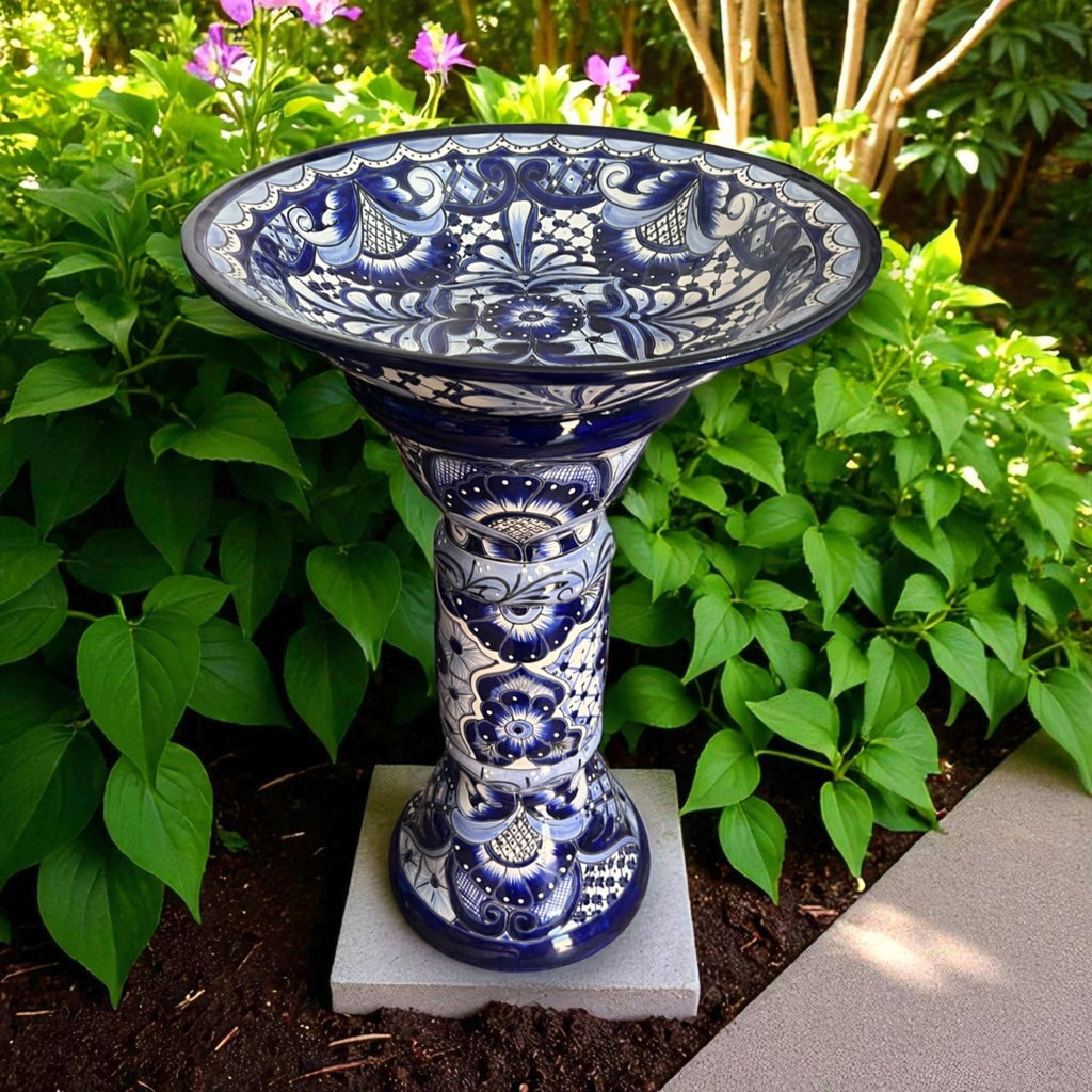 Blue & White Talavera Bird Bath | Mexican Garden Art Talavera Bird Bath La Vie Bien Blue & White Talavera Bird Bath | Mexican Garden Art