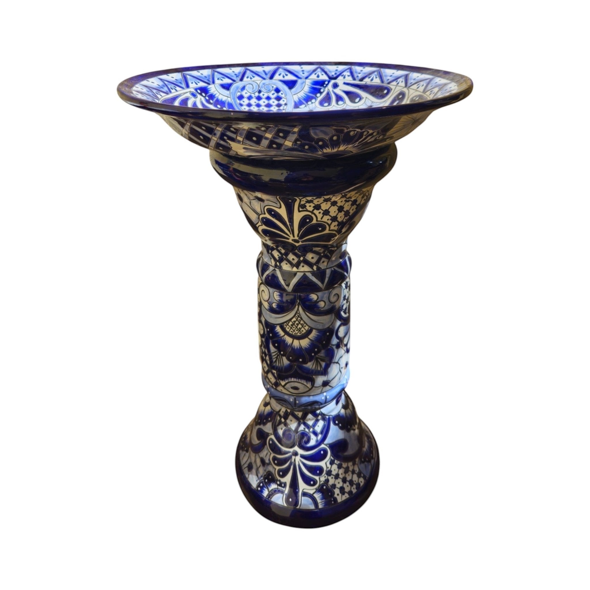 Blue & White Talavera Bird Bath | Mexican Garden Art Talavera Bird Bath La Vie Bien Blue & White Talavera Bird Bath | Mexican Garden Art