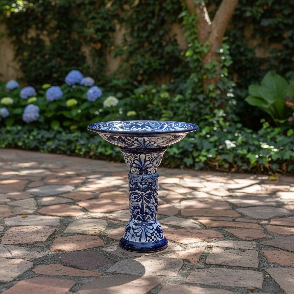 Blue & White Talavera Bird Bath | Mexican Garden Art Talavera Bird Bath La Vie Bien Blue & White Talavera Bird Bath | Mexican Garden Art