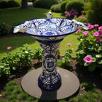 Blue & White Talavera Bird Bath with Rim Birds | Mexican Garden Art Talavera Bird Bath La Vie Bien Blue & White Talavera Bird Bath with Rim Birds | Mexican Garden Art