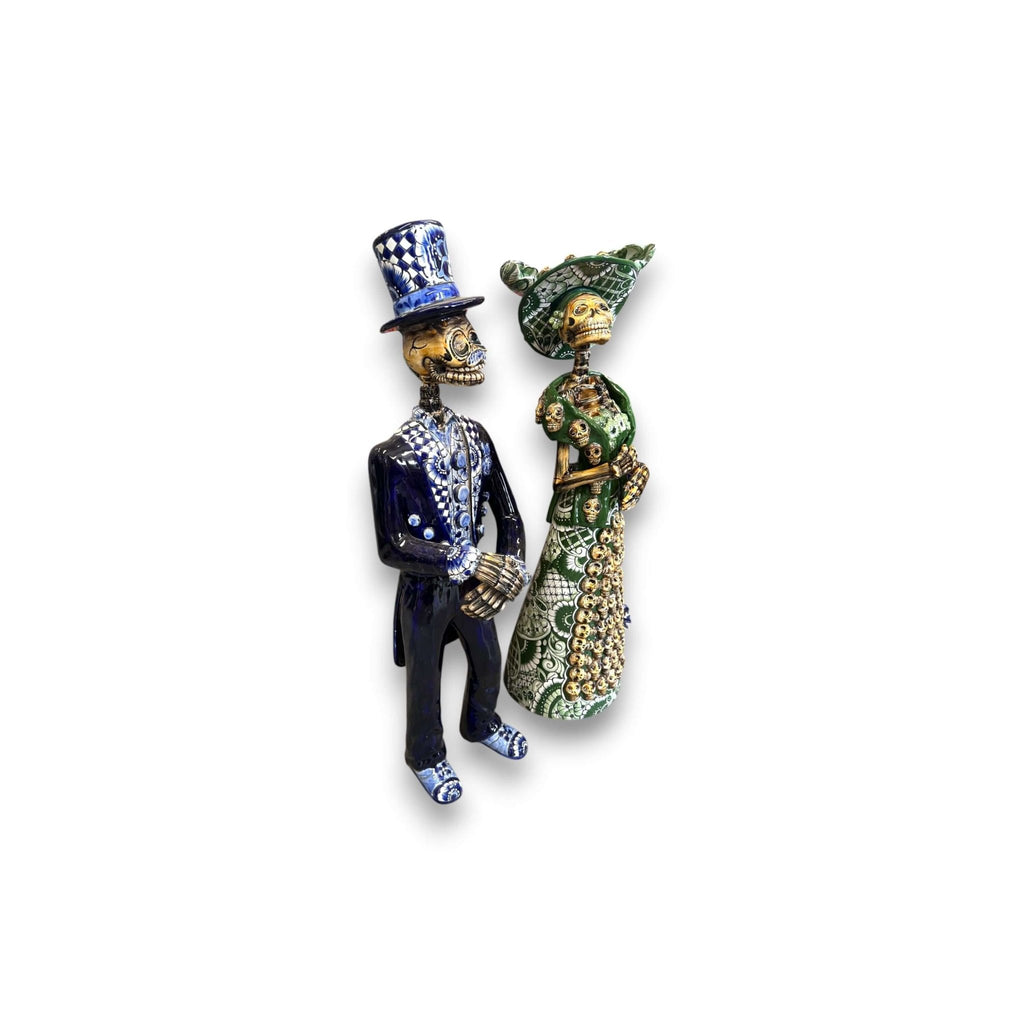 Blue & White Talavera Catrin Statue | Day of the Dead Figurine Talavera Statue La Vie Bien Blue & White Talavera Catrin Statue | Day of the Dead Figurine