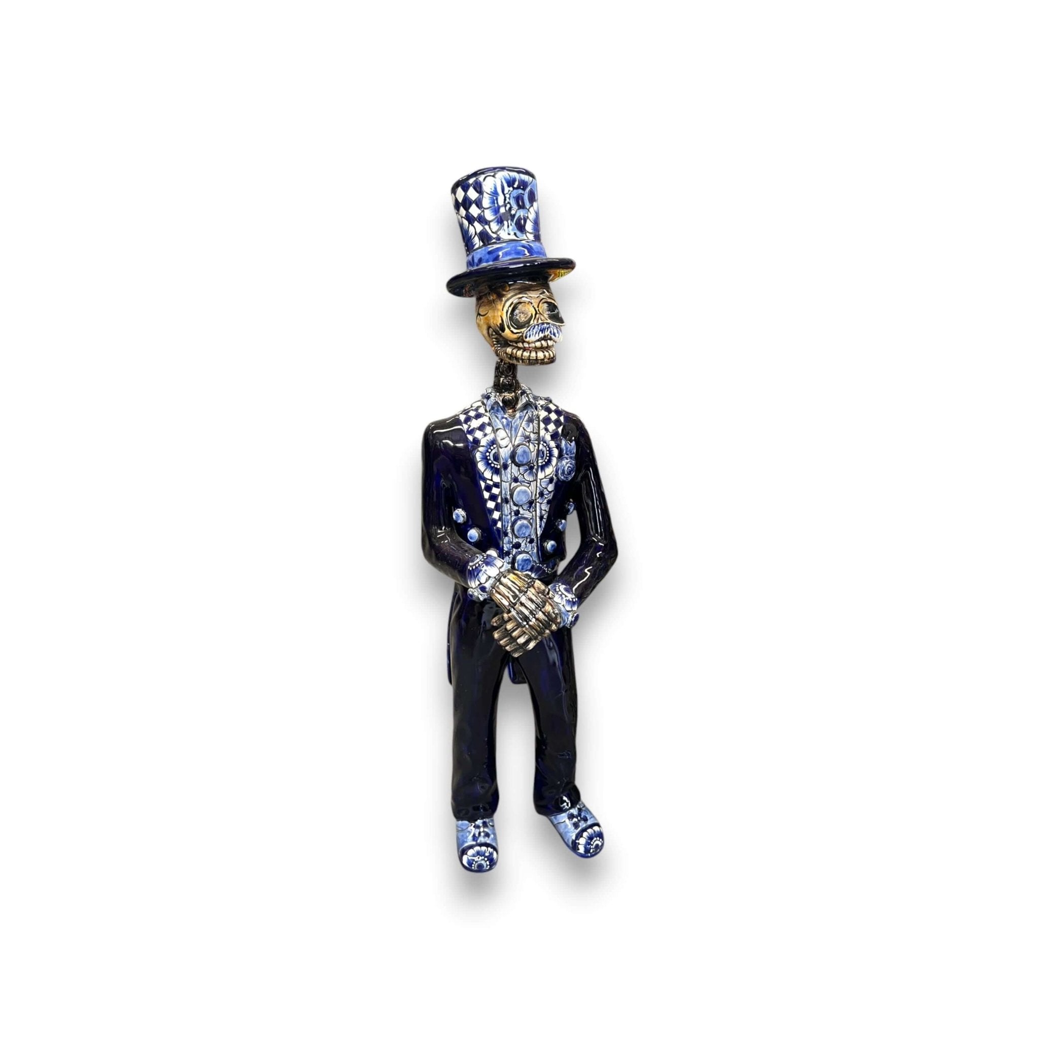 Blue & White Talavera Catrin Statue | Day of the Dead Figurine Talavera Statue La Vie Bien Blue & White Talavera Catrin Statue | Day of the Dead Figurine