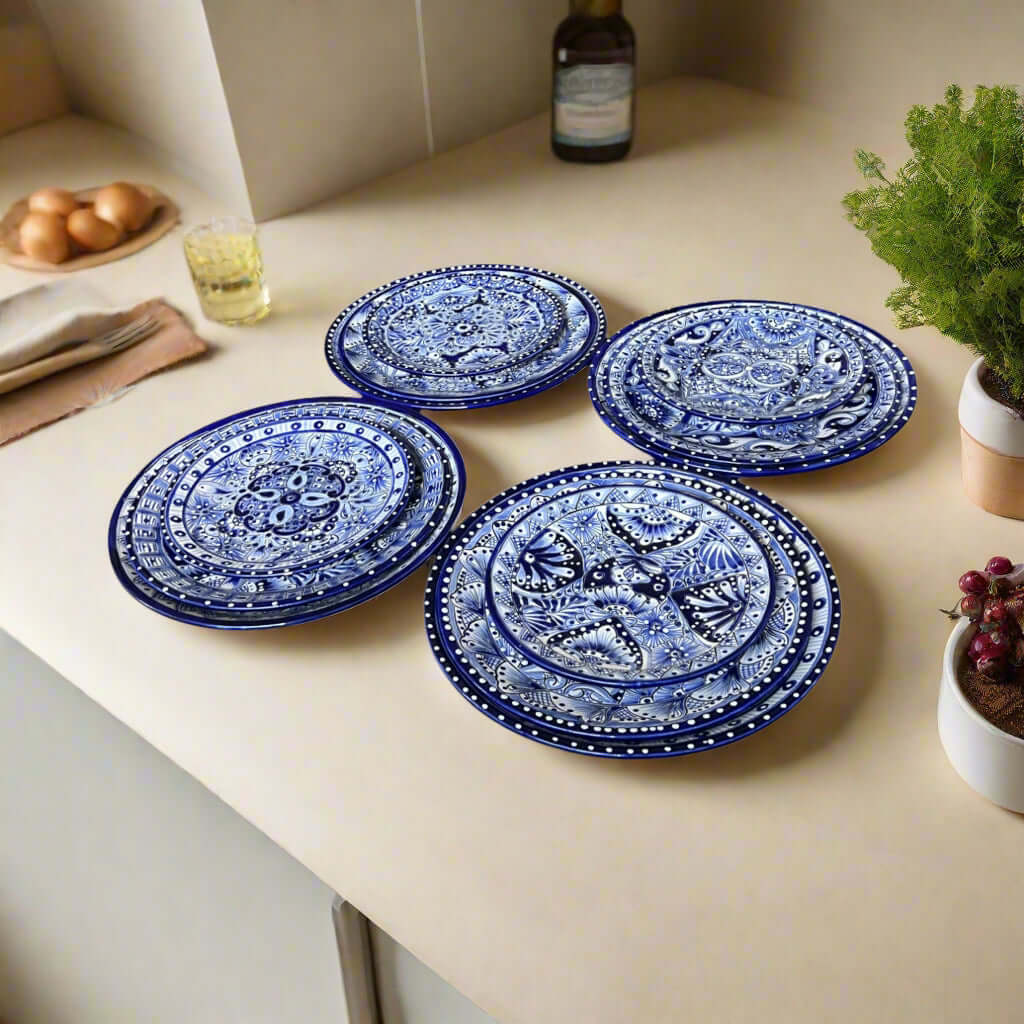 Blue & White Talavera Dinnerware Set | 12-Piece Set Talavera Dinnerware Set La Vie Bien Blue & White Talavera Dinnerware Set | 12-Piece Set