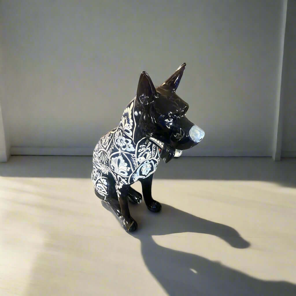 Blue & White Talavera Dog Statue | Handmade Ceramic Art Talavera Figurine La Vie Bien Blue & White Talavera Dog Statue | Handmade Ceramic Art