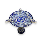 Blue & White Talavera Frog Fountain with Rim Birds | Mexican Garden