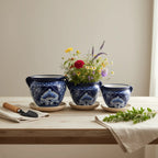 Blue & White Talavera Planter Trio | Hand - Painted Pot Set Talavera Flower Pot La Vie Bien Blue & White Talavera Planter Trio | Hand - Painted Pot Set