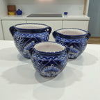 Blue & White Talavera Planter Trio | Hand - Painted Pot Set Talavera Flower Pot La Vie Bien Blue & White Talavera Planter Trio | Hand - Painted Pot Set